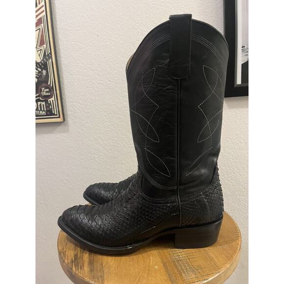 Alvies '6th Street' Classic Black Python Leather Cowboy Boots Men's SZ 9.5 NWOB - Picture 6 of 10